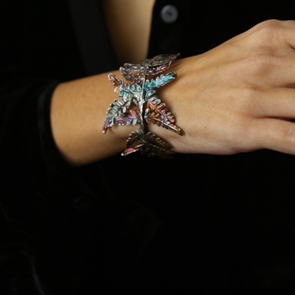 Fern leaf bracelet in colored silver